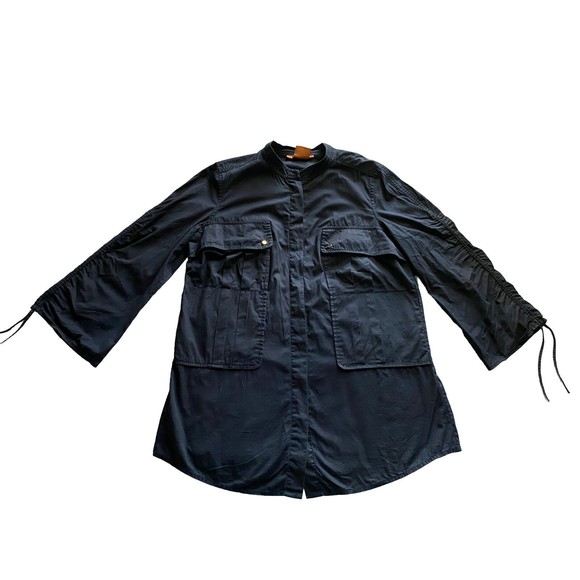 TORY BURCH BLACK COTTON MOCK COLLAR 3/4 SLEEVE BLOUSE SIZE 4-POCKETS - Picture 12 of 13